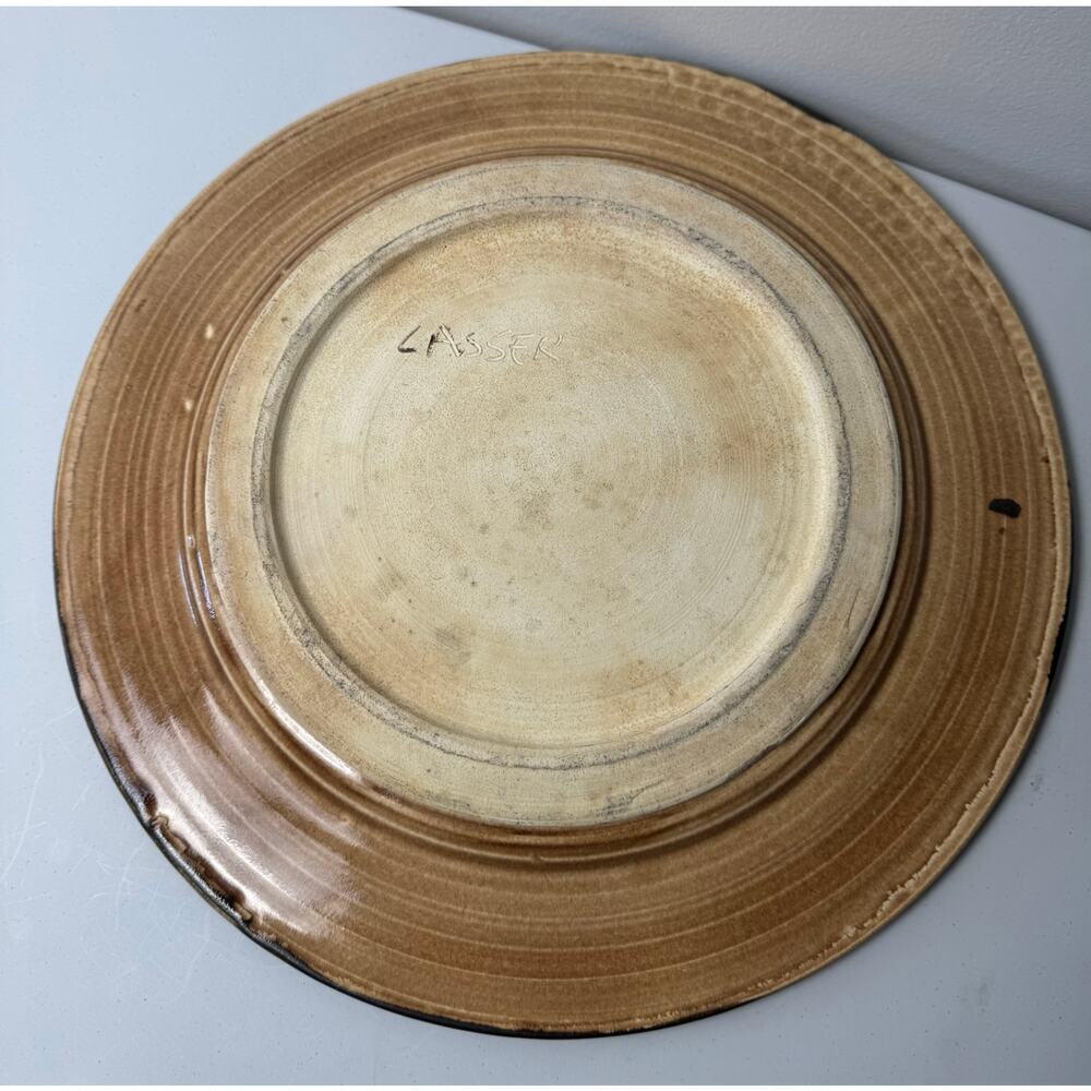 D. Lasser Ceramics Signed Yellow/Red Tulip Green Stems Pottery Large Platter 16” - Picture 6 of 11